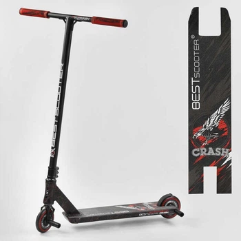 Самокат трюковый Best Scooter Crash 67839 HIC-система, пеги, алюминиевый диск и дека, колёса PU 110мм Черно-красный