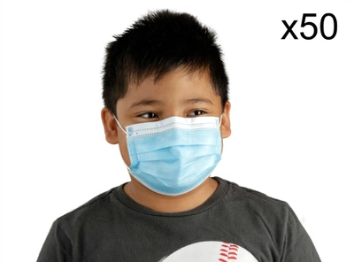 Детские медицинские маски с фиксатором голубые (50 шт)