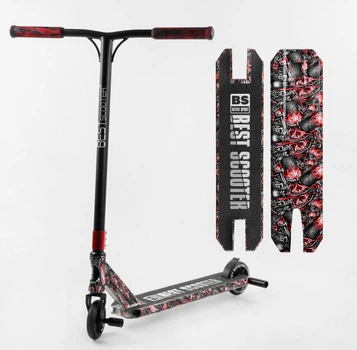 Самокат трюковий Best Scooter Active Sport BS-77488 HIC-система, пеги, алюмінієвий диск та дека з принтом, колеса PU 110мм Чорно-червоний