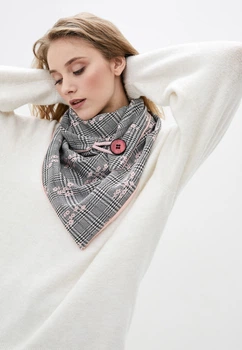Шарф "Эдинбург" большой MyScarf теплый серый с розовым принтом
