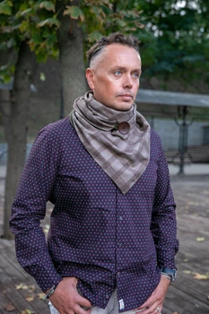 Шарф-бактус мужской "Эдинбург" большой теплый от MyScarf мокко в клетку