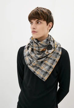 Шарф "Едінбург" великий MyScarf теплий сірий з жовтою кліткою, застібка-гудзик