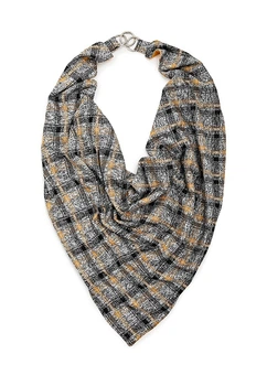 Шарф "Едінбург" великий MyScarf теплий сірий з жовтою кліткою, застібка-кільця