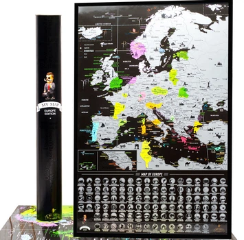 Скретч карта Европы MyMap Europe с городами "ТОП 100 достопримечательностей Европы" в тубусе