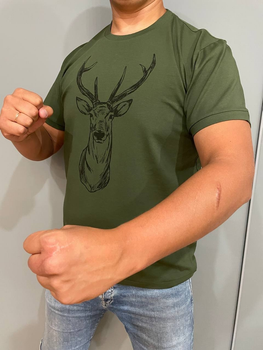 Мужская футболка для охотника принт Благородний олень xl темный хаки