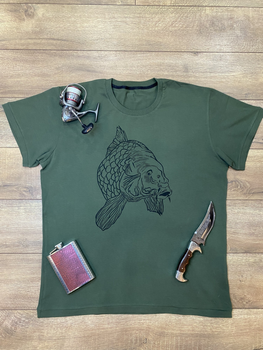 Мужская футболка для рыбака принт Карп XXL темный хаки