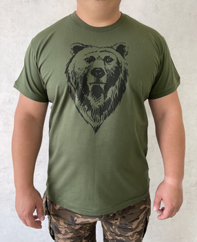 Мужская футболка для охотника принт Непреклонный медведь XL темный хаки