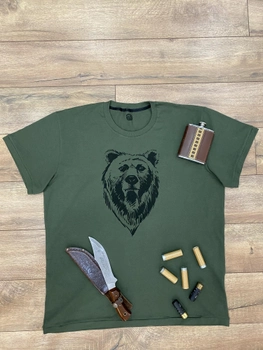 Мужская футболка для охотника принт Непреклонный медведь XL темный хаки