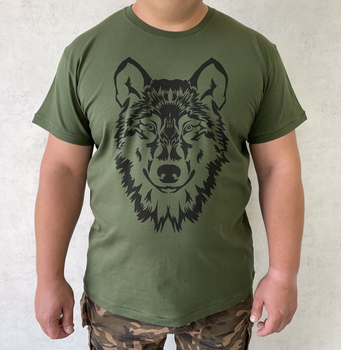 Мужская футболка для охотника принт Волк L темный хаки
