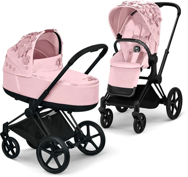 Универсальная коляска 2 в 1 Cybex Priam Fashion Edition Simply Flowers Pink light pink шасси Matt Black