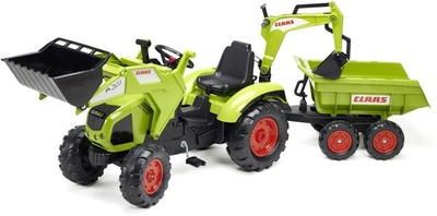 Детский трактор на педалях с прицепом, передним и задним ковшом Falk 1010W Claas Axos (цвет - зеленый) (3016201010233)