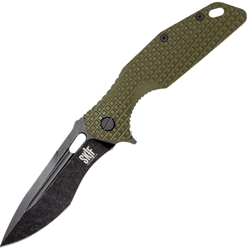 Нож складной SKIF Defender II BSW (длина: 224мм, лезвие: 97мм, черное), оливковый