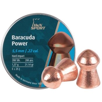 Кулі для пневматики H & N Baracuda Power (5.5мм, 1.37г, 200шт)