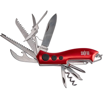 Нож складной, мультитул SKIF Plus Wavy (65мм, 14 функций), красный
