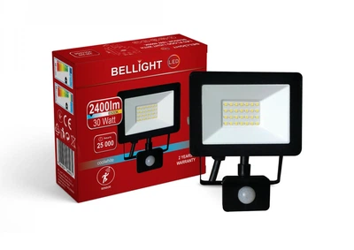 Прожектор світлодіодний Bellight 230V 30W 6500K з датчиком руху, LED прожектор IP65 для вулиці, двору, під’їзду, парку та фасадного освітлення