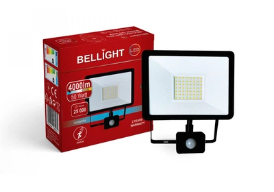 Прожектор світлодіодний Bellight 230V 50W 6500K з датчиком руху, LED прожектор IP65 для вулиці, двору, під’їзду, парку та фасадного освітлення