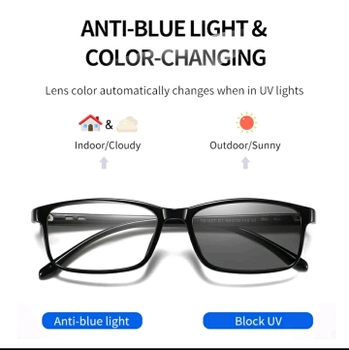 Окуляри комп'ютерні фотохромні SENOIX™ Anti-blue Glasses Chromatic з твердим чохлом і серветкою в комплекті, захист зору