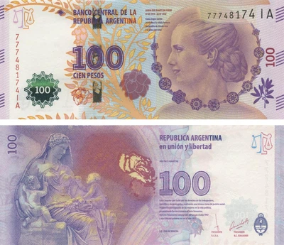 Банкнота Аргентина 100 песо 2012 «Ева Перон» UNC (P358)