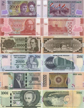 Набор банкнот Парагвай набор из 6 банкнот 2015-2016 UNC 2000, 5000, 10000, 20000, 50000, 100000 гуарани