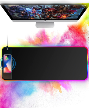 Игровой коврик для мышки и клавиатуры с регулируемой RGB подсветкой и беспроводной зарядкой RGB LED GAMING MOUSE PAD (30х80 см, черный)