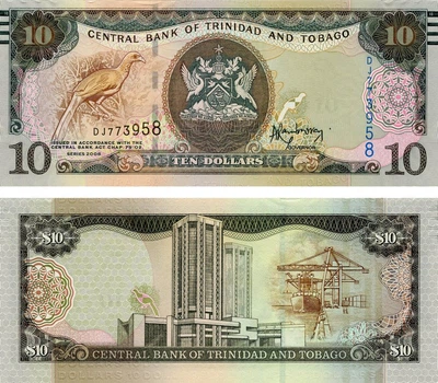 Банкнота Тринідад і Тобаго 10 доларів 2006 (2015) UNC Птах (P57)