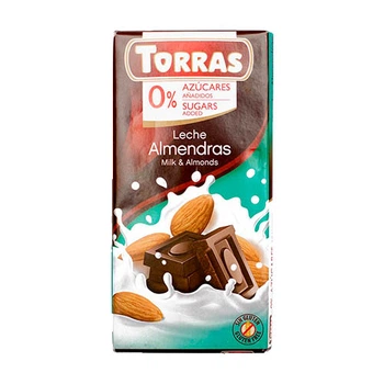 Шоколад молочный TORRAS с миндалем (БЕЗ САХАРА, БЕЗ ГЛЮТЕНА) 75г (00-00000094)