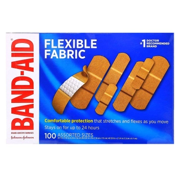 Пластирі Band Aid з гнучкого матеріалу 100 шт. різних розмірів