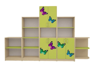 Стінка дитяча MebTeh з 5-ти елементів, з малюнком Метелики, розмір 1700 x 2400 x 320 мм