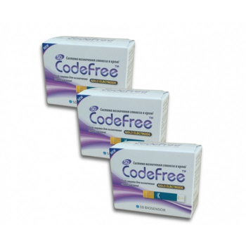 Оптовий комплект! Тест-смужки для визначення рівня глюкози в крові КодФри (CodeFree), №50 - 3 уп. (150 шт)