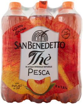 Упаковка холодного чорного чаю San Benedetto Персик 1.5 л х 6 пляшок (8001620000878)