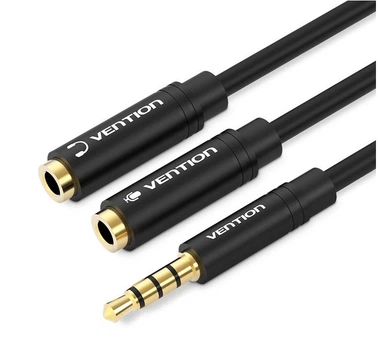 Сплиттер Vention переходник-разветвитель 3.5 мм с микрофоном 0.3 м Metal Black (BBVBY)