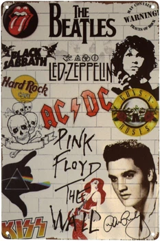 Металлическая табличка "AC/DC, The Beatles, Led Zeppelin, The Rolling Stones, Pink Floyd..." (ms-001291)