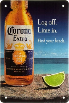 Металева табличка "Corona Extra (Log Off. Lime In. Find Your Beach)" (ms-001956)