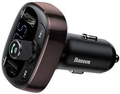 Автомобильный FM-трансмиттер (FM-модулятор) Baseus T-Complex Dark Coffee (S-09) Bluetooth MP3 c функцией зарядного устройства 2-USB (3.4А) и вольтметром, декор кофе (CCALL-TM12)