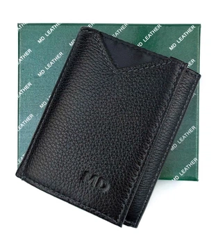 Компактний чоловічий гаманець з натуральної шкіри MD Leather MD-610-A (JZ6717) чорний