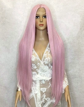 Парик на сетке PoliLy Lace Wig Super Straight тон Pink длинный розовый 100 см термостойкое волокно