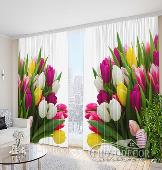 Фото Штори PHOTODECOR "Букет з різнокольорових тюльпанів"