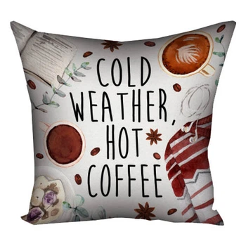 Подушка з принтом габардинова Cold wather hot coffee 30x30 см