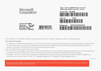 Операционная система Windows 11 Профессиональная, 64-bit, английский OEM версия для сборщиков (FQC-10528)