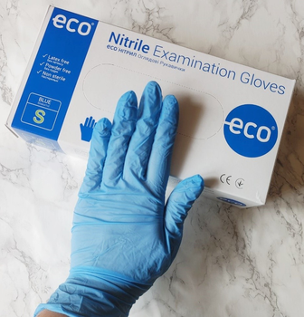 Перчатки нитриловые ECO NITRILE голубые одноразовые смотровые размер S