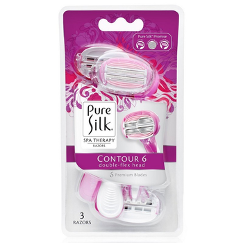 Одноразові станки для гоління Pure Silk Contour 6 жіночі шість лез 3 шт в упаковці