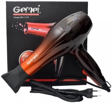 Профессиональный фен для волос Gemei GM-1719 2 скорости 3 режима нагрева холодный обдув ионизация 1800 Вт Оранжевый