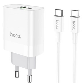 Мережевий зарядний пристрій Hoco C80A Rapido 20 Вт USB-C+USB-A PD/QC з кабелем Type-C білий