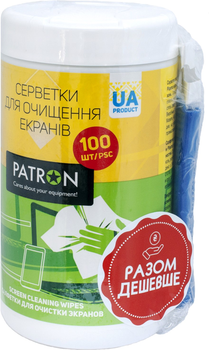 Комплект 2в1 Patron BUNDL-1 Вологі серветки для очищення екранів туба 100 шт. (F3-027) + Серветка мікрофібра 20х20 см (F4-019)