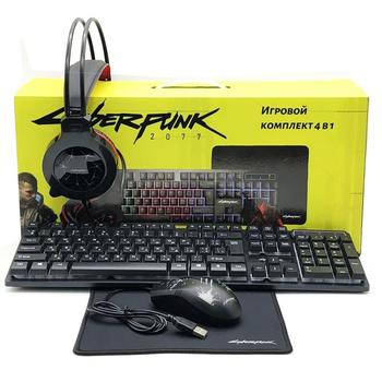 Игровой комплект 4 в 1 Cyberpunk CP-009 набор геймера с подсветкой клавиатура, мышка, наушники, коврик