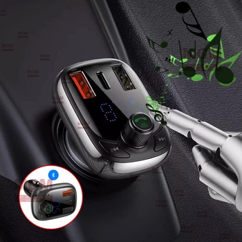 Автомобильный FM - трансмиттер Baseus T-typed – bluetooth соединение MP3 Быстрая зарядка Type-C S13 – ФМ в машину Чёрный