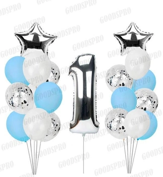 Праздничный набор воздушных шаров "One Year" (19 предметов), цвет - серебро