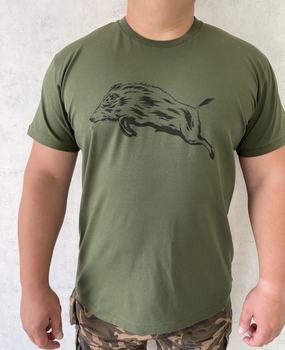 Чоловіча футболка для мисливців принт Кабанчик L темний хакі