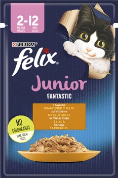 Упаковка влажного корма для котят Purina Felix Junior Fantastic с курицей в желе 26 шт по 85 г (7613039832196)