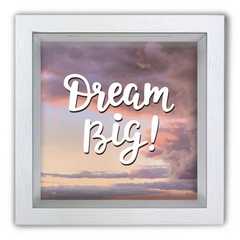 Дерев'яна яна копілка (скарбничка) 20 20 см "Dream big" хмари над морем, біла